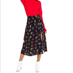 ASTR the Label Cherry Print Side Slit Midi Skirt